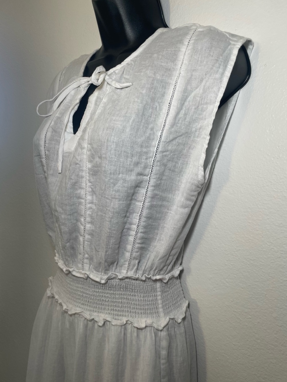 Rails Ashlyn White Linen Blend Smocked Midi Dress Small - Picture 4 of 9
